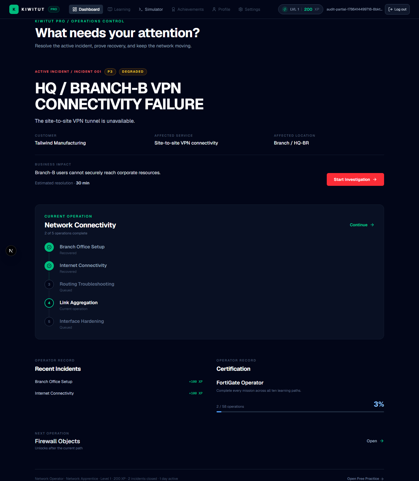 KiwiTut Pro investigation view used to read tunnel and route evidence during a VPN incident